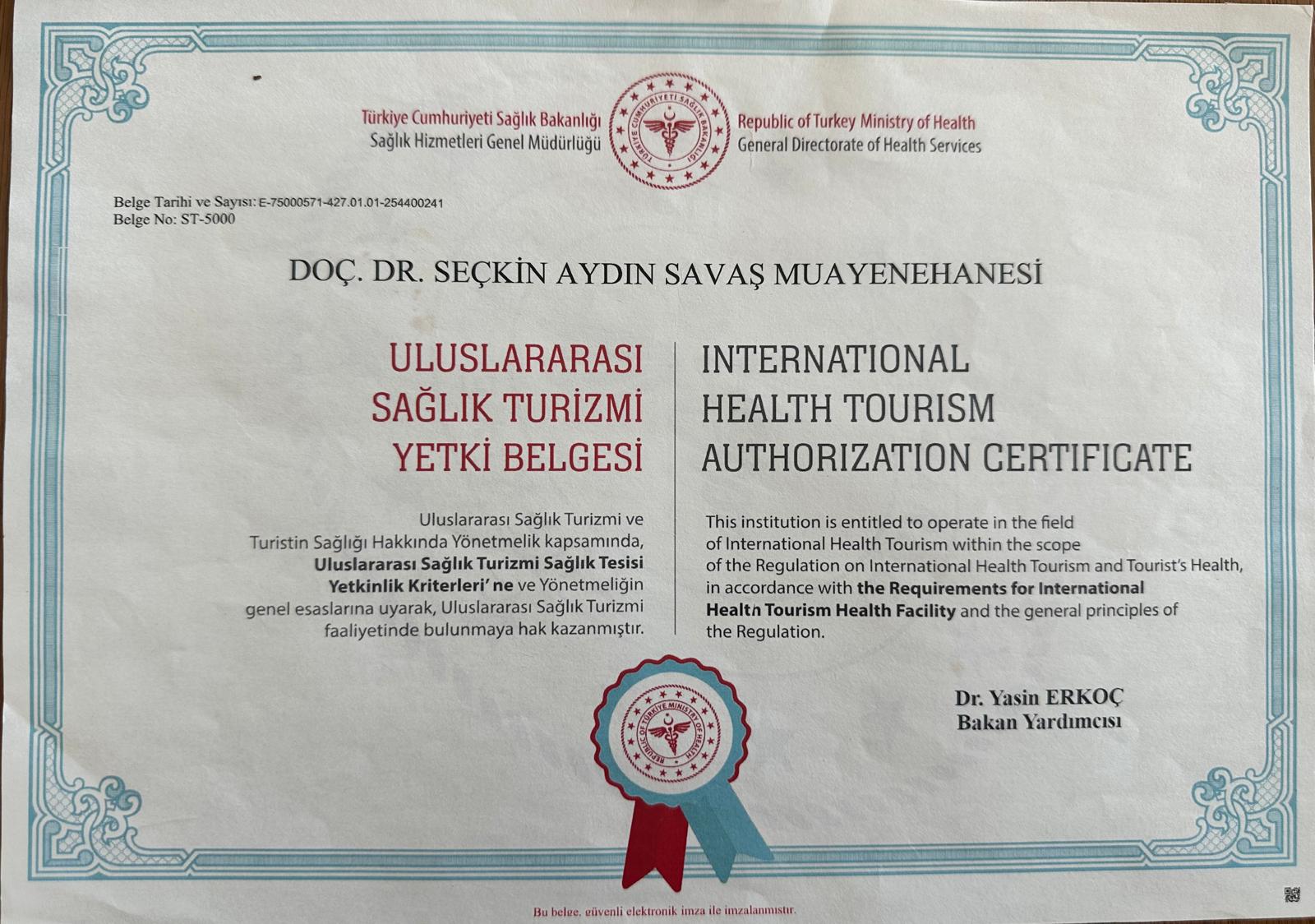 Health Tourism Certificate Turkey